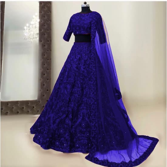 Captivating Blue Color Embroiedery Chain Sttichd Bridal Lehenga Choli Captivating Blue Color Embroiedery Chain Sttichd Bridal Lehenga Choli