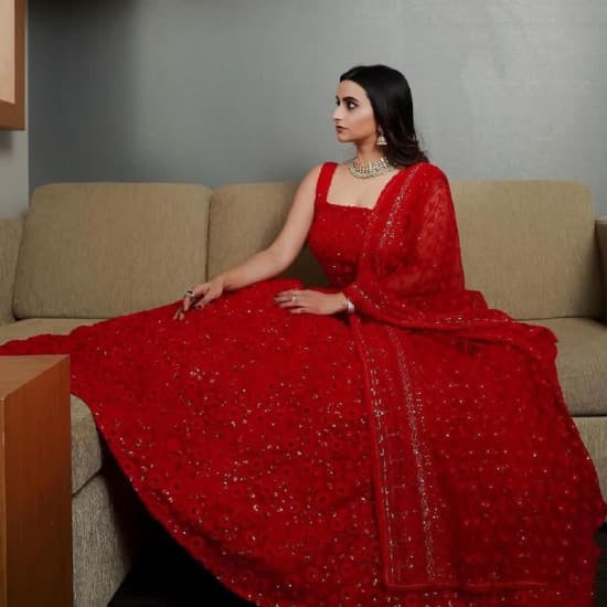 Graceful Rose Red Color Georgette With Heavy Embroidery Sequence Work Wedding Lehenga Choli Graceful Rose Red Color Georgette With Heavy Embroidery Sequence Work Wedding Lehenga Choli