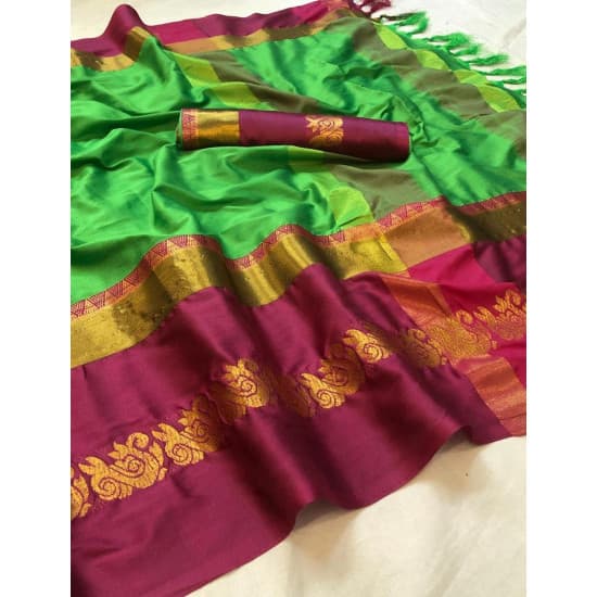 Entrancing Green And pink Color Designer Cotton Silk Saree Entrancing Green And pink Color Designer Cotton Silk Saree