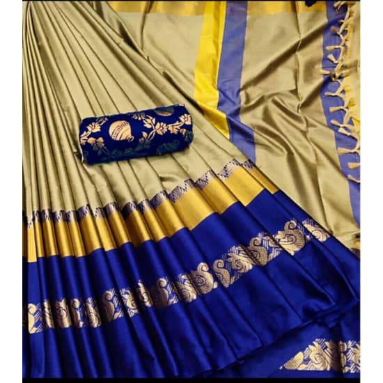 Dreamy Grey And Blue Color Designer Cotton Silk Saree Dreamy Grey And Blue Color Designer Cotton Silk Saree