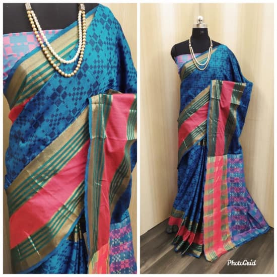 Modern Blue Color Soft Cotton Designer Silk Saree Modern Blue Color Soft Cotton Designer Silk Saree