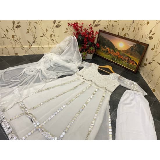 Dreamy White Color Paper Mirror With Embroidery Worked Top Bottom Dupatta Set Dreamy White Color Paper Mirror With Embroidery Worked Top Bottom Dupatta Set