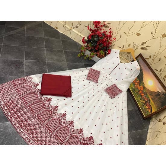 Staring White And Pink Color Embroidered Designer Top With Bottom Staring White And Pink Color Embroidered Designer Top With Bottom