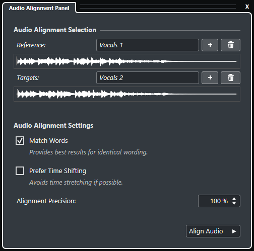 sample editor audio alignment panel