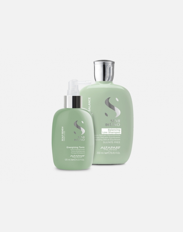 Kit Alfaparf Semi Di Lino Scalp Renew di mantenimento per cute grassa - shampoo sebo-regolatore + tonico riequilibrante