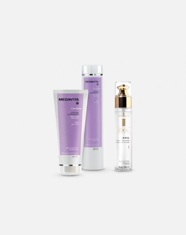Kit Medavita Liss Sublime lisciante e idratante - shampoo + maschera + siero smooth jewel anticrespo