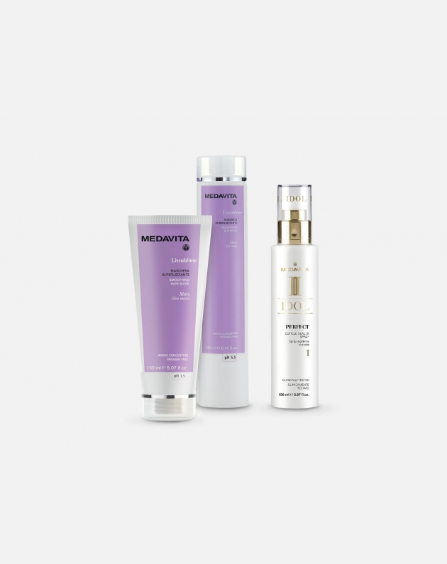 Kit Medavita Liss Sublime lisciante e idratante - shampoo + maschera + spray smooth perfect anticrespo e sigillante doppie punte
