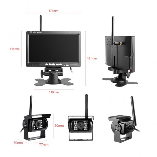 Parkovacia kamera s nočným LED prisvietením a 7-palcovým displejom pre autobusy a nákladné vozidlá