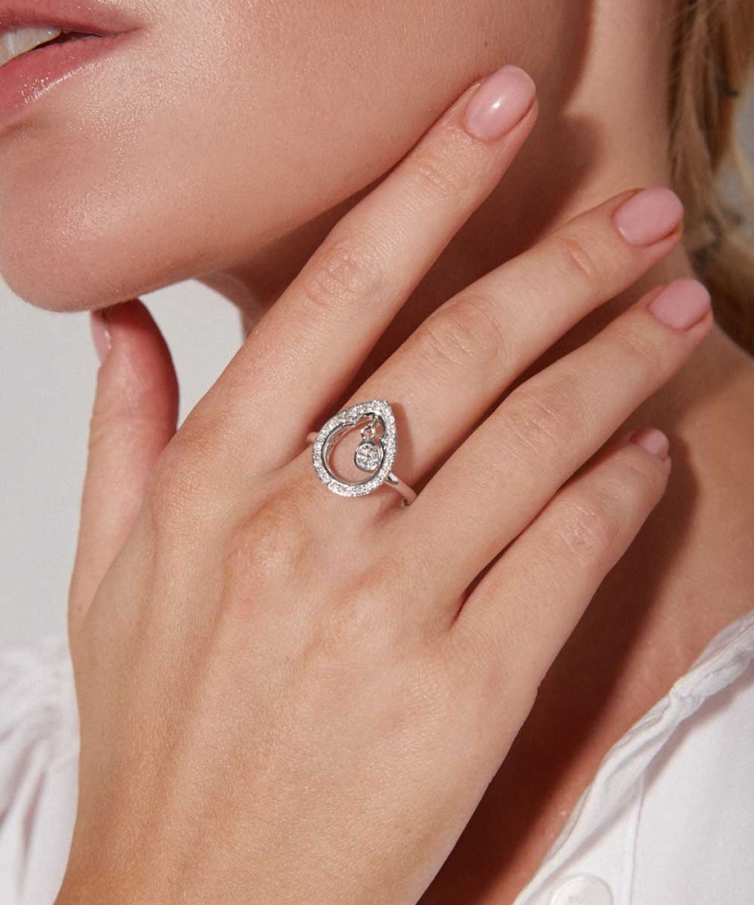 Кольцо с подвеской с бриллиантами из белого золота 585 пробы — Flymi.ru