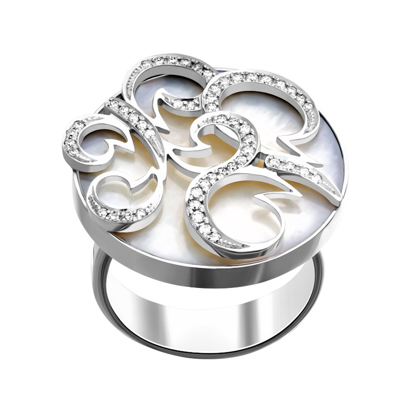 Кольцо «Вьюга» с перламутром и бриллиантами из белого золота 585 пробы — Flymi.ru