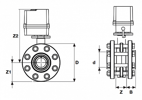 Клапан-бабочка с электрическим приводом 100-260 V AC (комплект с фланцевым адаптером)