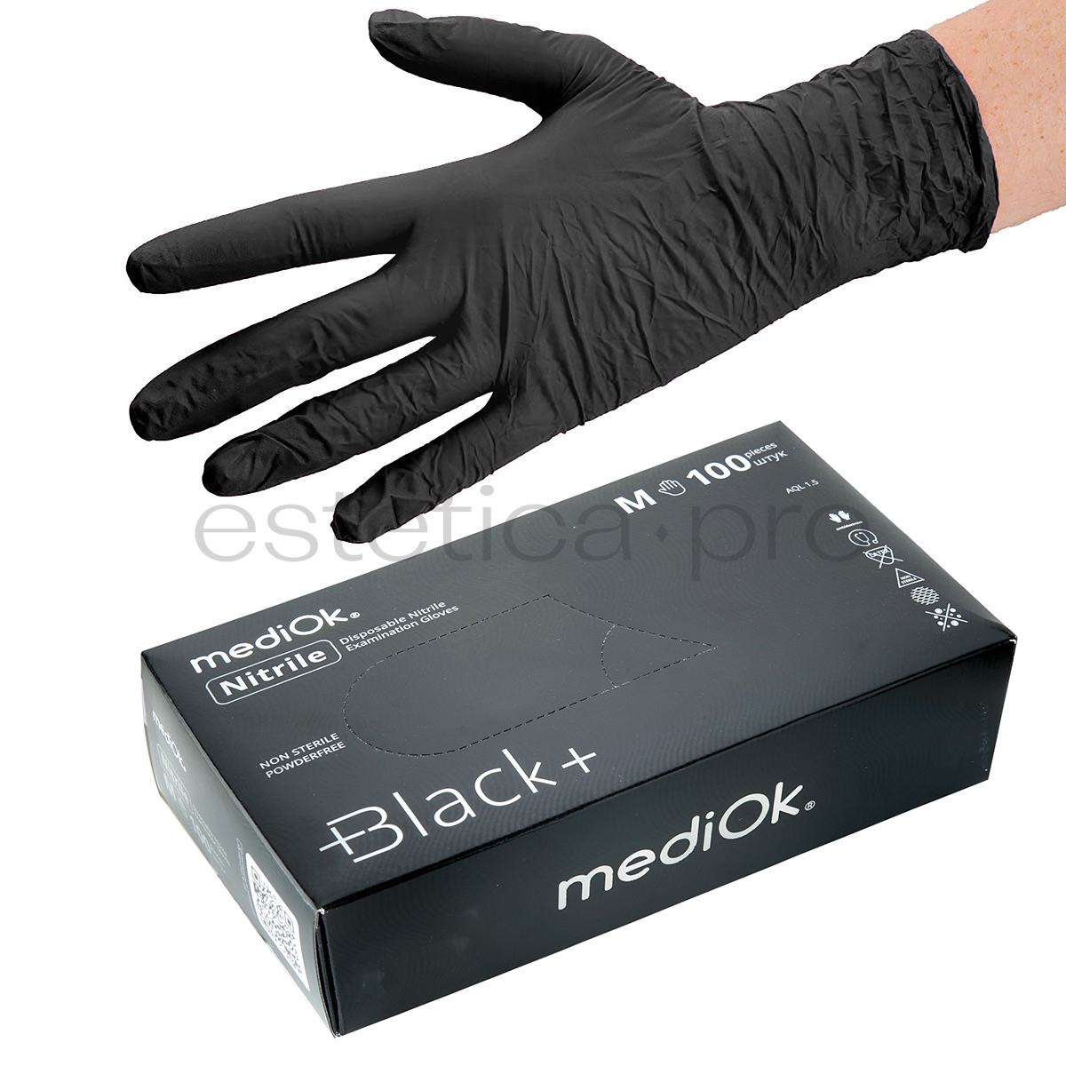 Перчатки нитриловые MediOk, 50 пар M, цвет чёрный