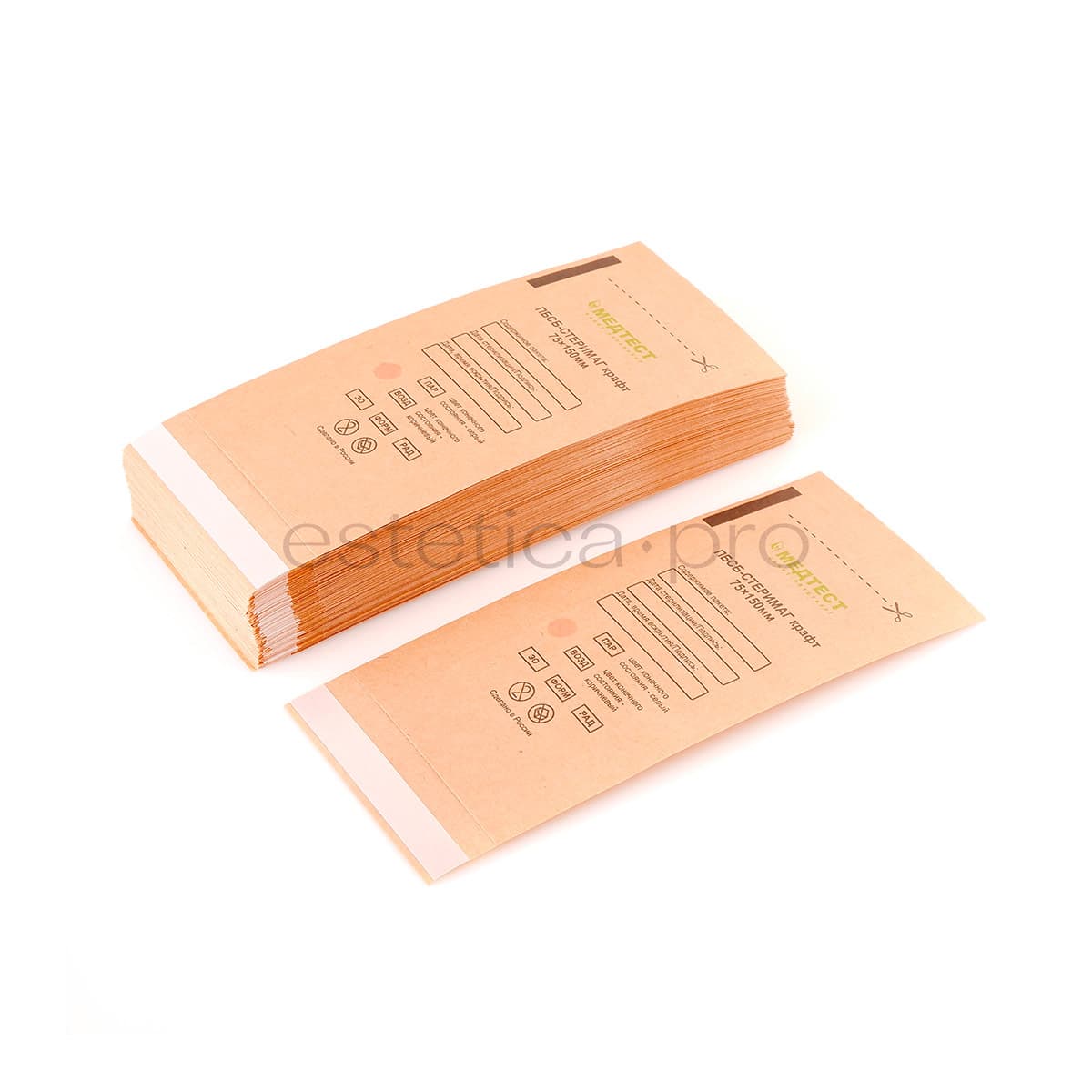 Пакеты для стерилизации (75*150) Медтест из крафт-бумаги, 100 штук