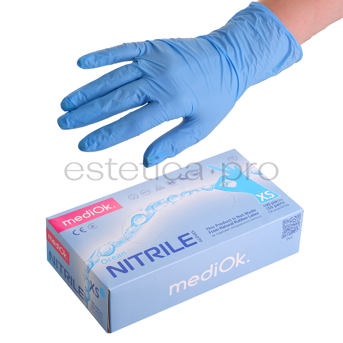 Перчатки нитриловые MediOk, 50 пар XS, цвет голубой
