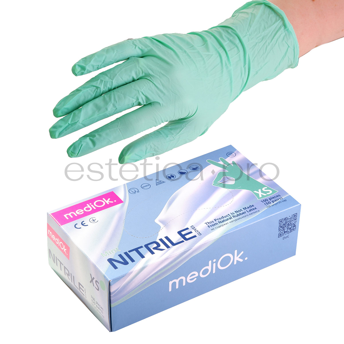 Перчатки нитриловые MediOk, 50 пар XS, цвет мятный