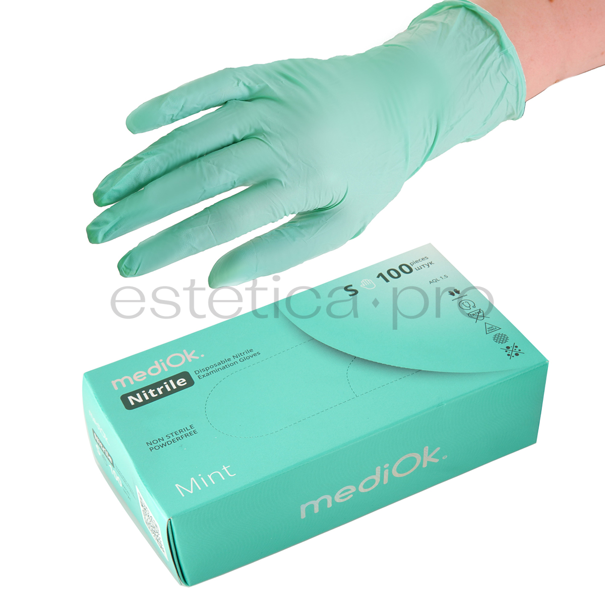Перчатки нитриловые MediOk, 50 пар S, цвет мятный