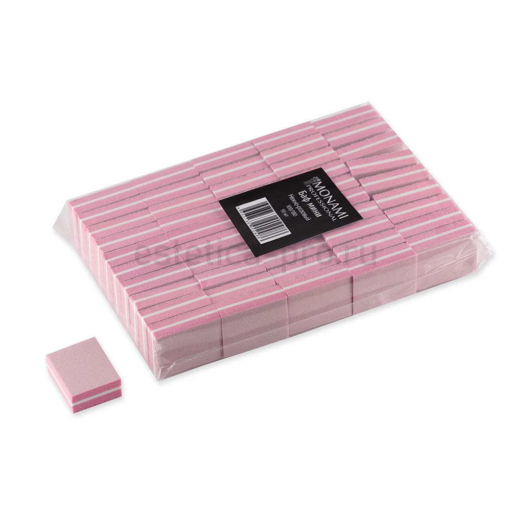 Баф цветной мини для ногтей Monami (50 шт.) нежно-розовый