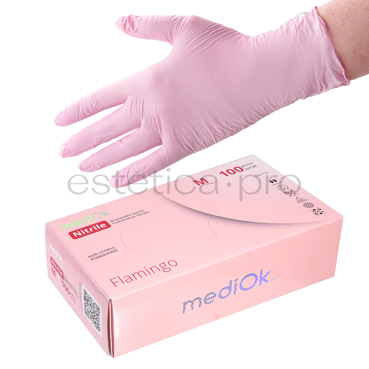 Перчатки нитриловые MediOk, 50 пар S, цвет розовый (фламинго)