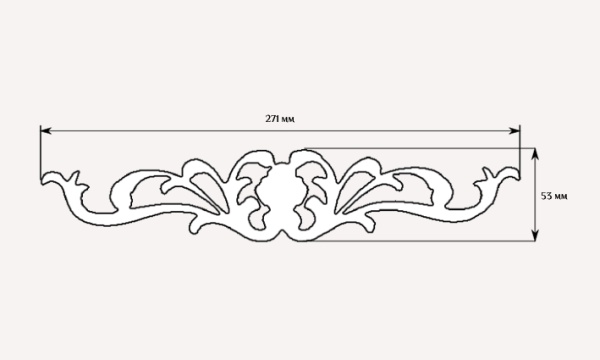 Декоративный элемент для мебели SY 0642-1 схематичное изображение с указанием размеров. Декоративный элемент для мебели SY 0642-1 схематичное изображение с указанием размеров.
