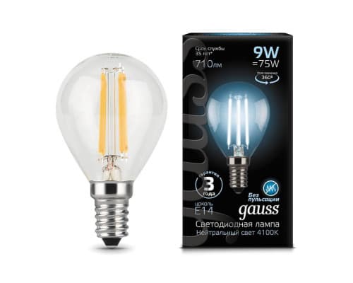 Основное фото Филаментная лампа светодиодная Gauss E14 9W 4100К прозрачная 105801209: Купить в Интернет магазин освещения GCSVET.RU Основное фото Филаментная лампа светодиодная Gauss E14 9W 4100К прозрачная 105801209: Купить в Интернет магазин освещения GCSVET.RU