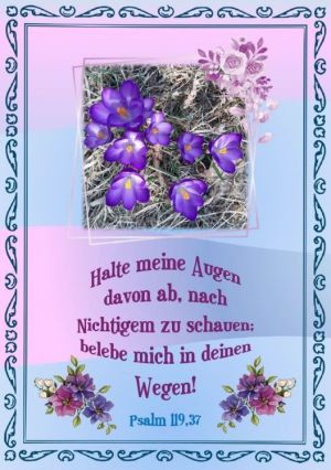 Psalm 119,37 - Halte meine Augen davon ab, nach Nichtigem zu schauen, belebe mich in deinen Wegen! Psalm 119,37 - Halte meine Augen davon ab, nach Nichtigem zu schauen, belebe mich in deinen Wegen!