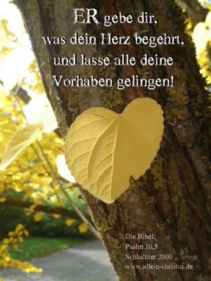 Psalm 20,5 - Er gebe dir, was dein Herz begehrt, und lasse alle deine Vorhaben gelingen Psalm 20,5 - Er gebe dir, was dein Herz begehrt, und lasse alle deine Vorhaben gelingen