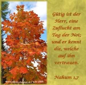 Nahum 1,7 - Gütig ist der Herr, eine Zuflucht am Tag der Not; und er kennt die, welche auf ihn vertrauen Nahum 1,7 - Gütig ist der Herr, eine Zuflucht am Tag der Not; und er kennt die, welche auf ihn vertrauen