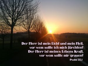 Psalm 27,1 - Der Herr ist mein Licht und mein Heil, vor wem sollte ich mich fürchten? Der Herr ist meines Lebens Kraft, vor wem sollte mir grauen? Psalm 27,1 - Der Herr ist mein Licht und mein Heil, vor wem sollte ich mich fürchten? Der Herr ist meines Lebens Kraft, vor wem sollte mir grauen?