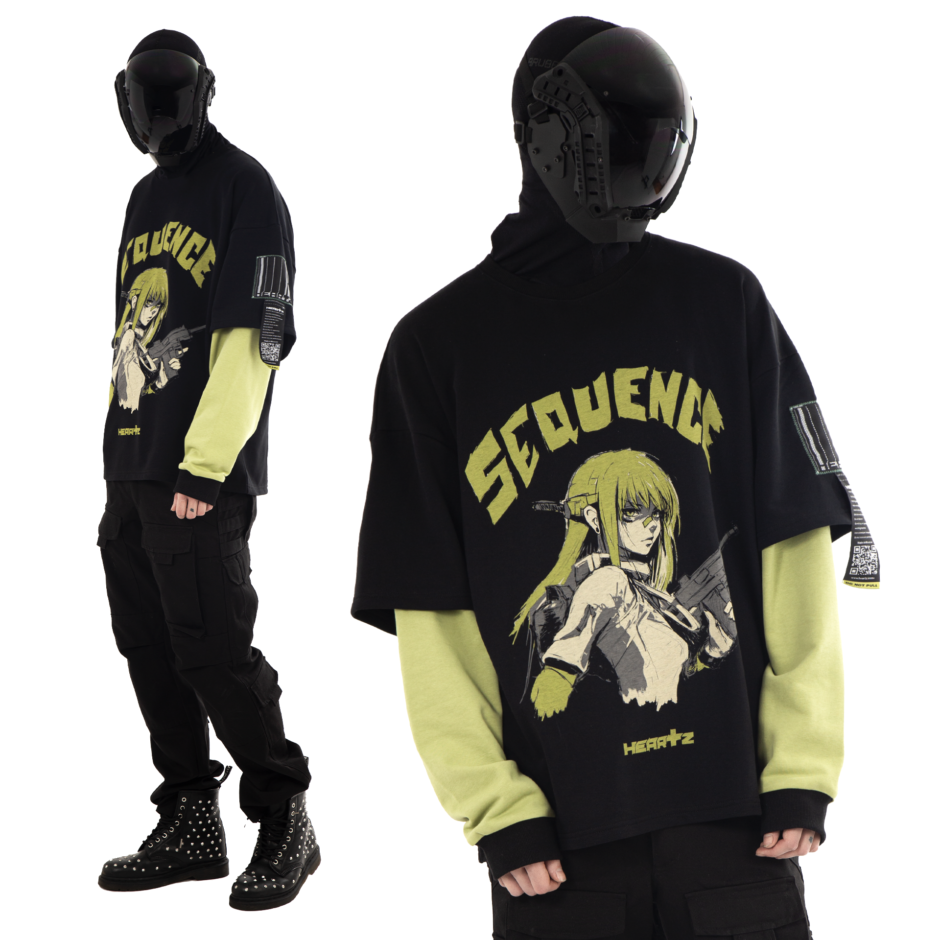 «Sequence» V1.1 Black/Sage Color-Block Kimono Longsleeve