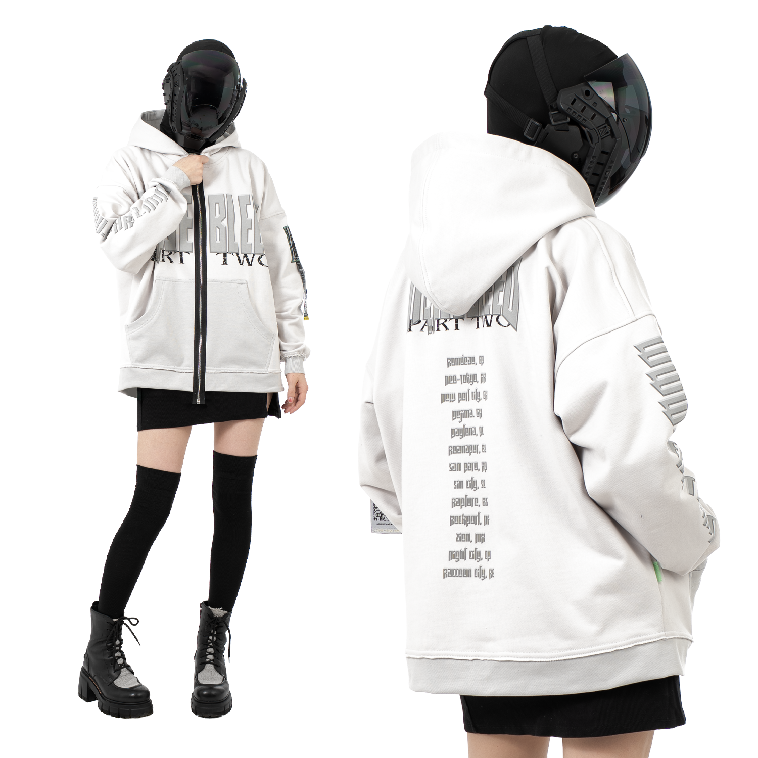«PART-TWO:Light» Two-Tone Distressed Zip-Hoodie