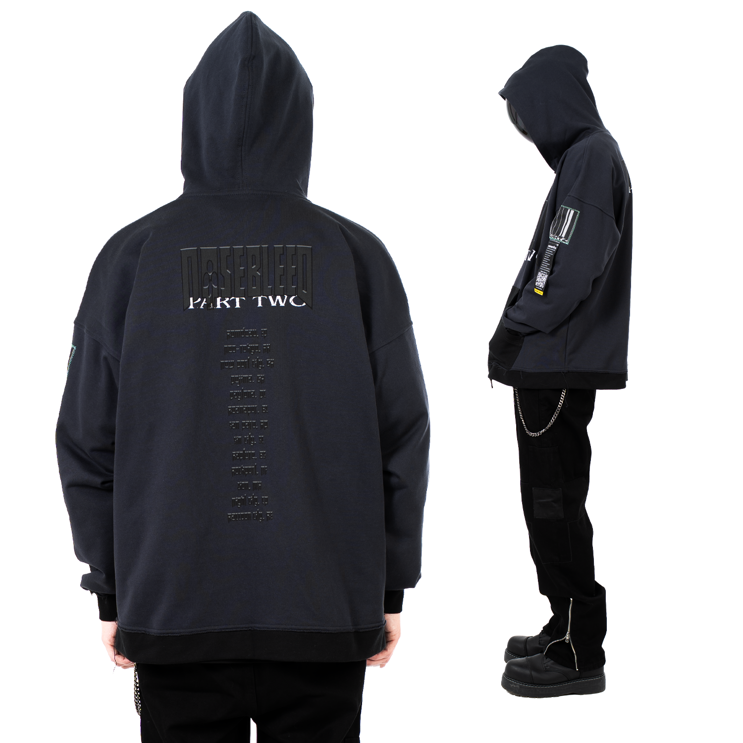 «PART-TWO:Dark» Two-Tone Distressed Zip-Hoodie