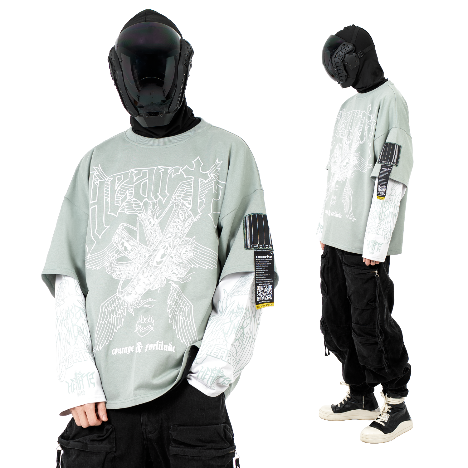 «Courage & Fortitude» Light-Green Layered Kimono Longsleeve