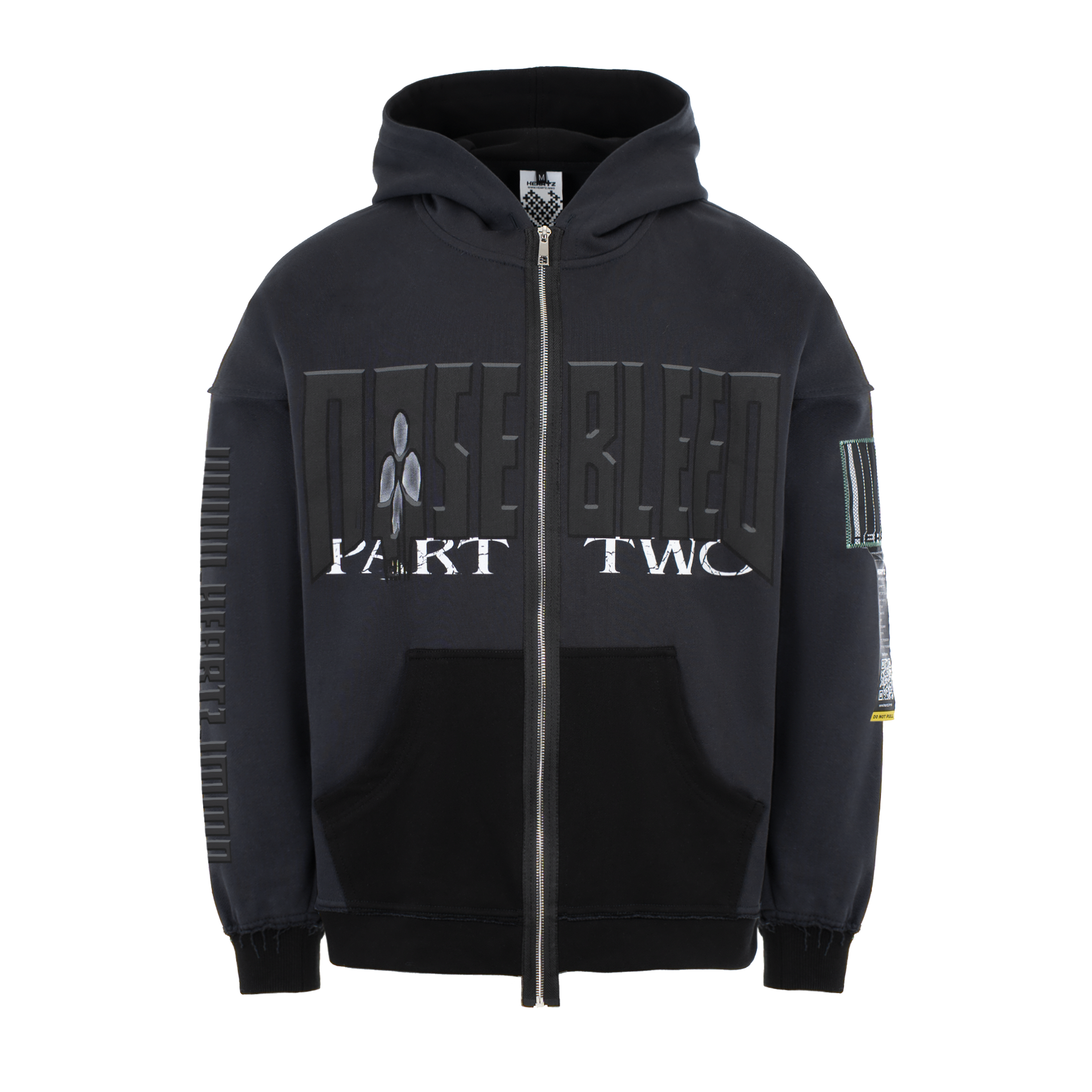 «PART-TWO:Dark» Two-Tone Distressed Zip-Hoodie