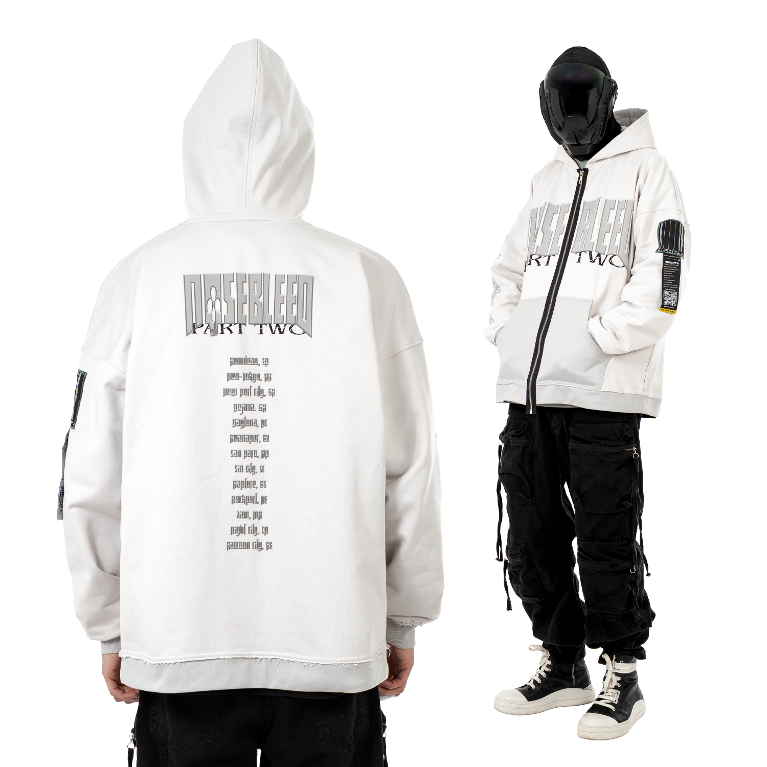 «PART-TWO:Light» Two-Tone Distressed Zip-Hoodie