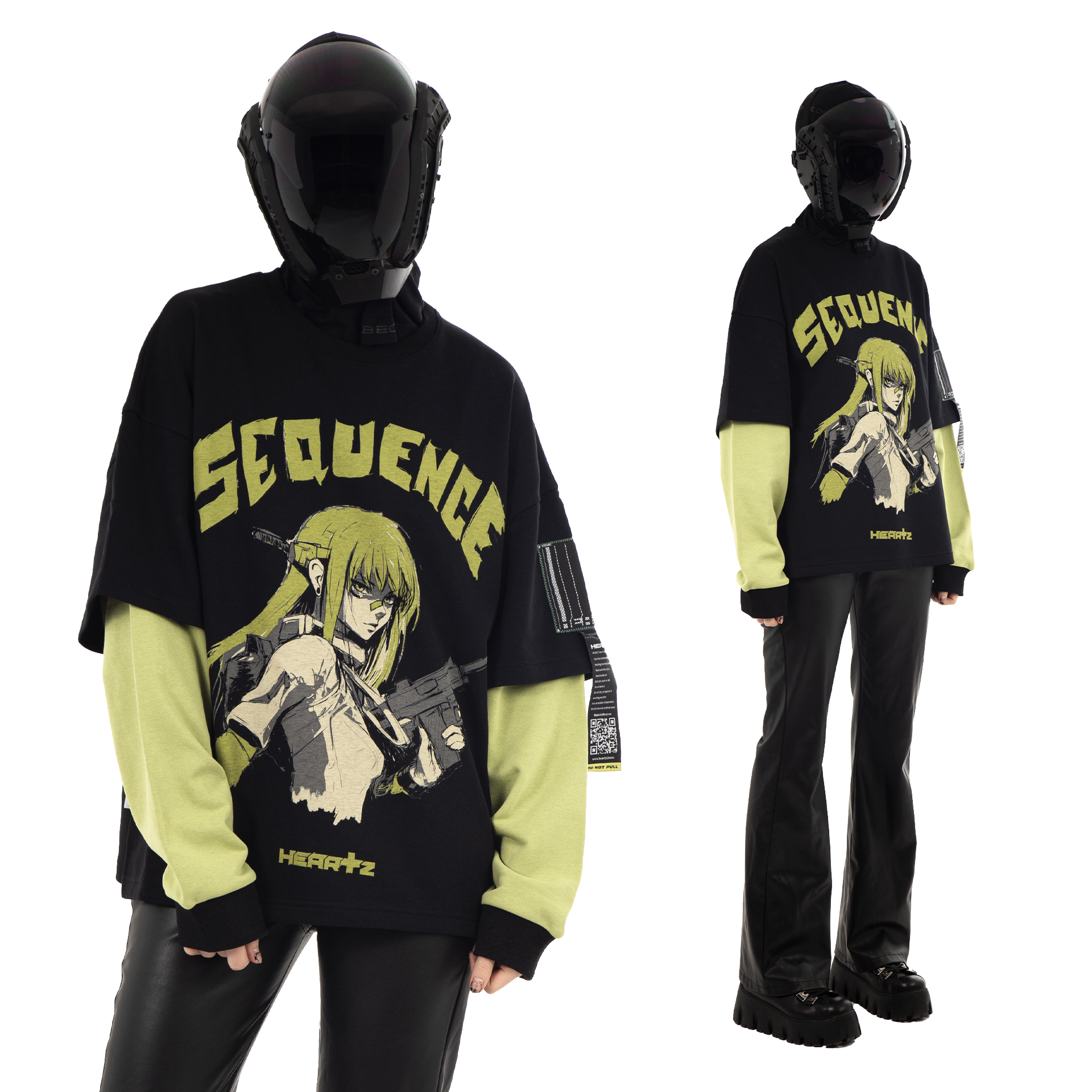 «Sequence» V1.1 Black/Sage Color-Block Kimono Longsleeve