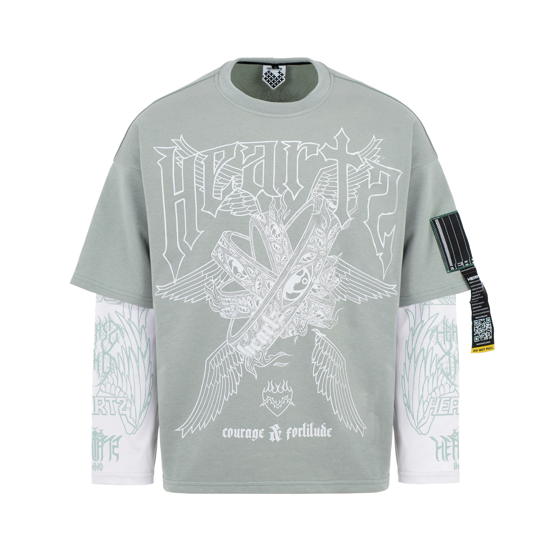 «Courage & Fortitude» Light-Green Layered Kimono Longsleeve