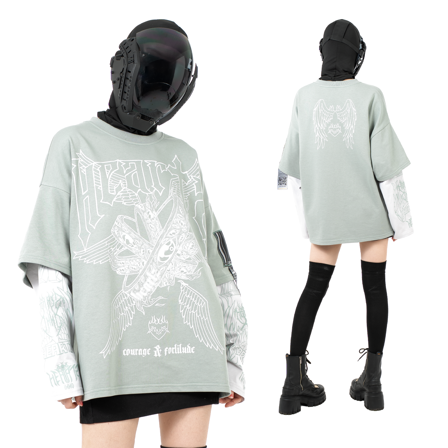 «Courage & Fortitude» Light-Green Layered Kimono Longsleeve