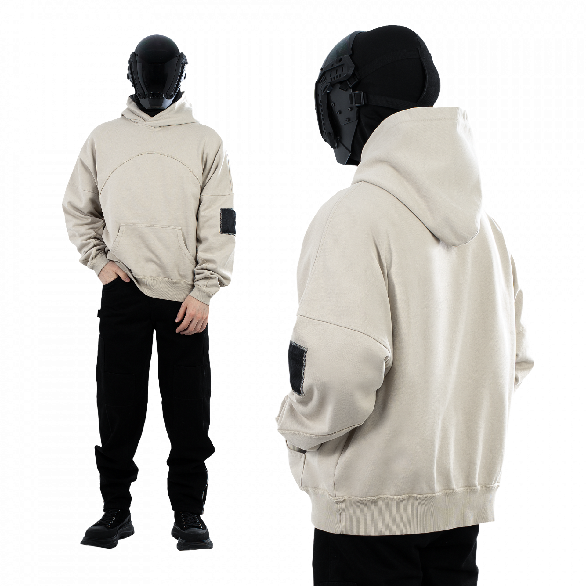 «Waveform» Warm Ivory Boxy-Fit Hoodie