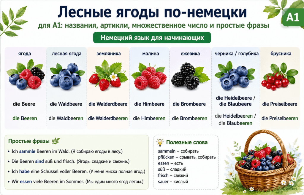 Лесные ягоды по-немецки: названия и простые фразы уровня A1