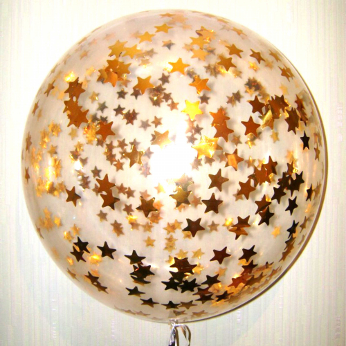 Большой шар с золотыми конфетти и надписью Заказ шаров с гелием с круглосуточной доставкой. Мимо Дутти, Москва