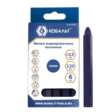 фото Мелки маркировочные восковые 120 мм, 6 шт. (синие) КОБАЛЬТ 919-044