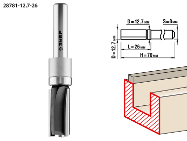 фото Фреза пазовая прямая 12.7 х 26 мм, хвостовик 8 мм ЗУБР Профессионал 28781-12.7-26