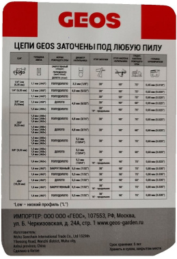 фото Цепь пильная GEOS 63LC 57 зв. (16", 3/8" Low, 1.3мм, долото) 260013