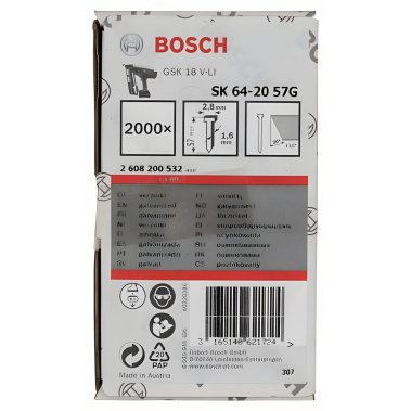 фото Гвоздь потайной SK64-20 57G (для GSK 18 V-LI, 2000 шт., оцинк.) BOSCH 2608200532