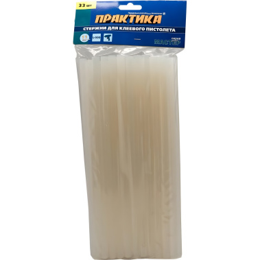 фото Стержни клеевые 11 х 300 мм (33 шт., белый прозрачный) ПРАКТИКА 641-619