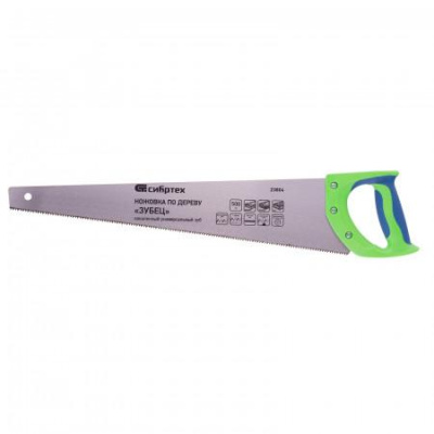 Ножовка по дереву "Зубец" 500 мм 7 TPI, калёный зуб 2D, 2-х компонентная рукоятка 23804 Сибртех