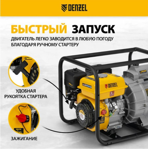 Мотопомпа бензиновая для грязной воды Denzel PX-80D7