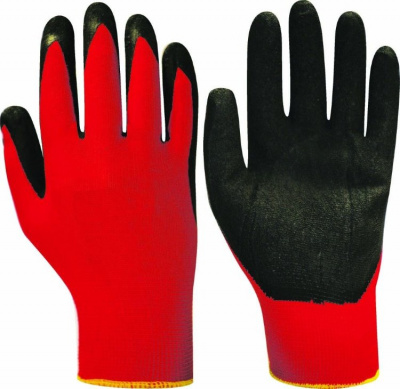 Перчатки нейлоновые с нитриловым обливом красные с черным арт. 0107