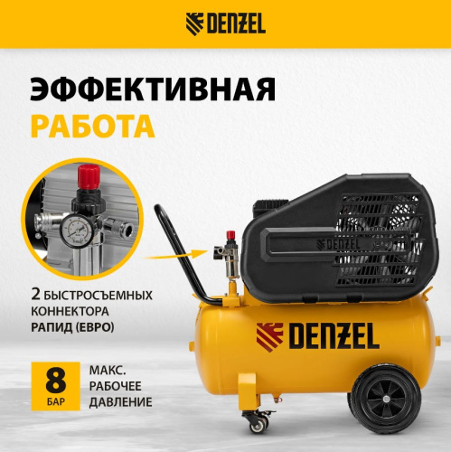 Компрессор воздушный DENZEL ременной привод BCI 2100/50, 2,1 кВт, 50 литров, 400 л/мин