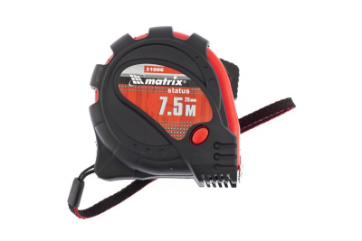 Рулетка Status magnet 3 fixations, 7,5 м х 25 мм, обрезиненный корпус, зацеп с магнитом MATRIX 31006